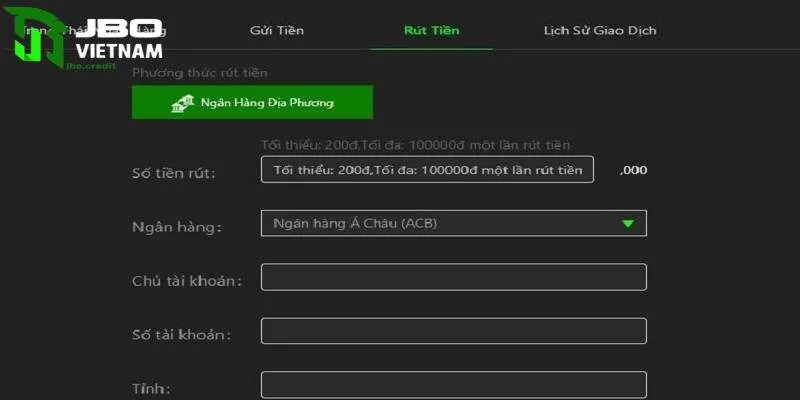 Rút tiền JBO đa dạng phương thức
